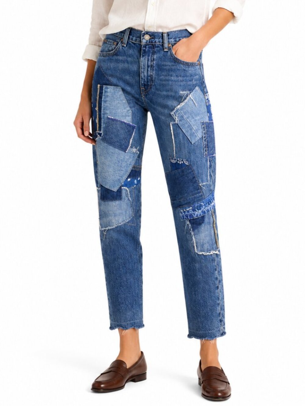 Ralph Lauren Avery Distressed Patchwork Boyfriend Jeans